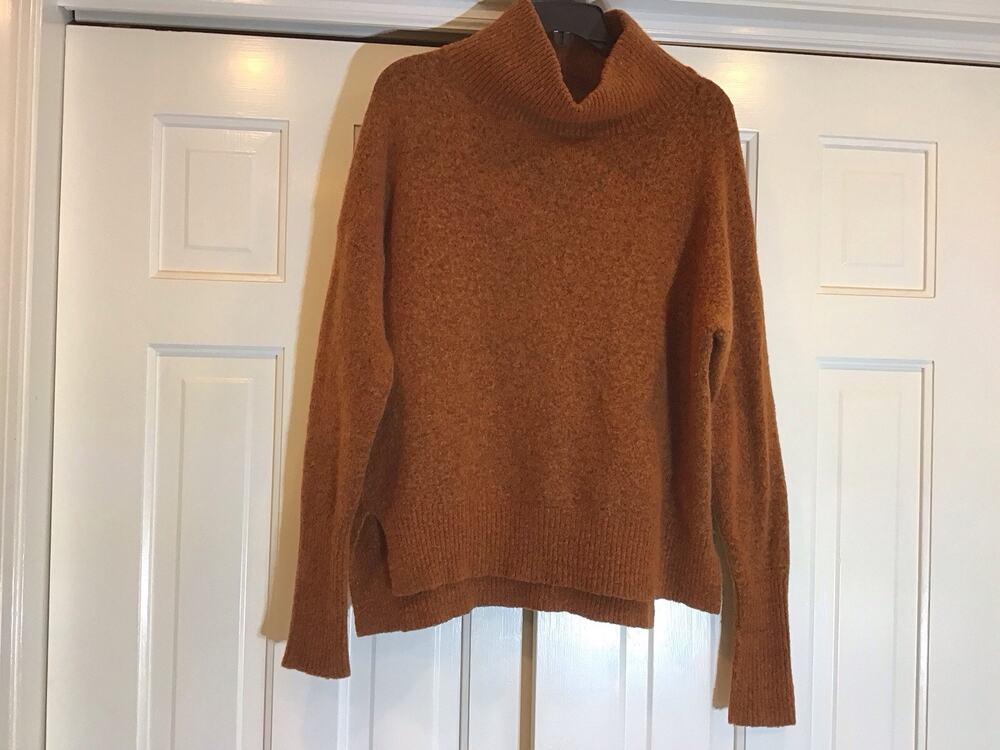 Zara Knit Brown Mockneck Sweater Women Sz L Minimalist Academia Classic Preppy